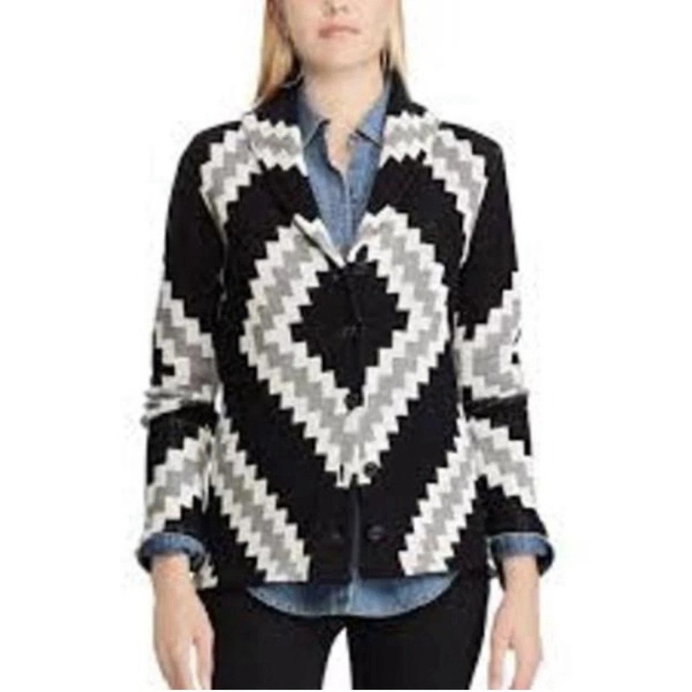 Chaps cardigan women XXL black white Aztec Southwestern cotton blend boho NWT